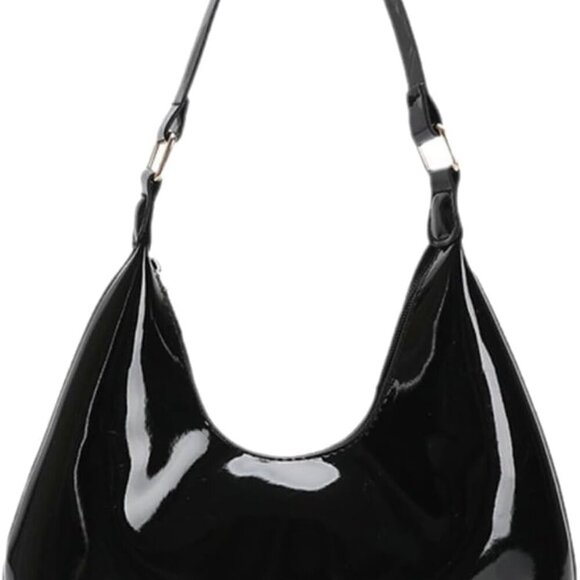 Patent Leather Hobo Bag Small Tote Women's Shoulder Purse Waterproof Compact - Picture 1 of 9